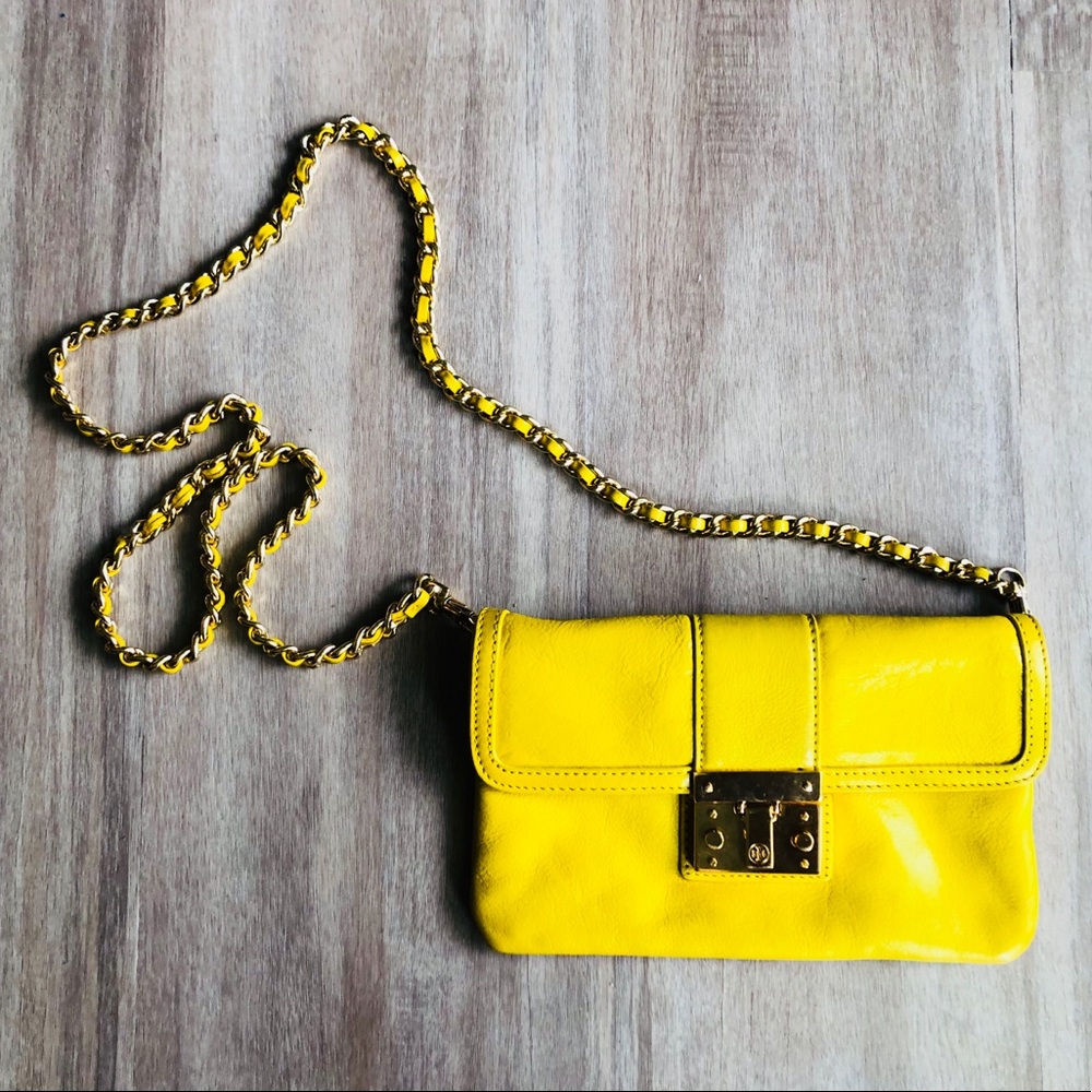 Tory Burch Yellow Leather Crossbody Chain Strap